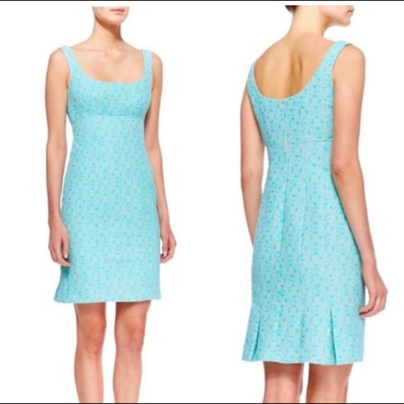 NANETTE LEPORE Demure Pleated Tweed Teal Dress 2 - Picture 2 of 9